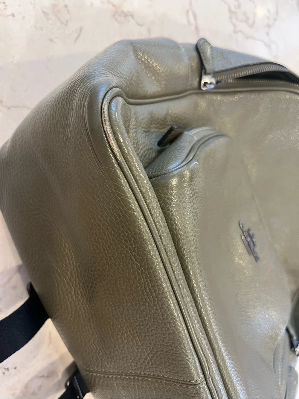 Coach Olive Green Pebbled Leather Backpack